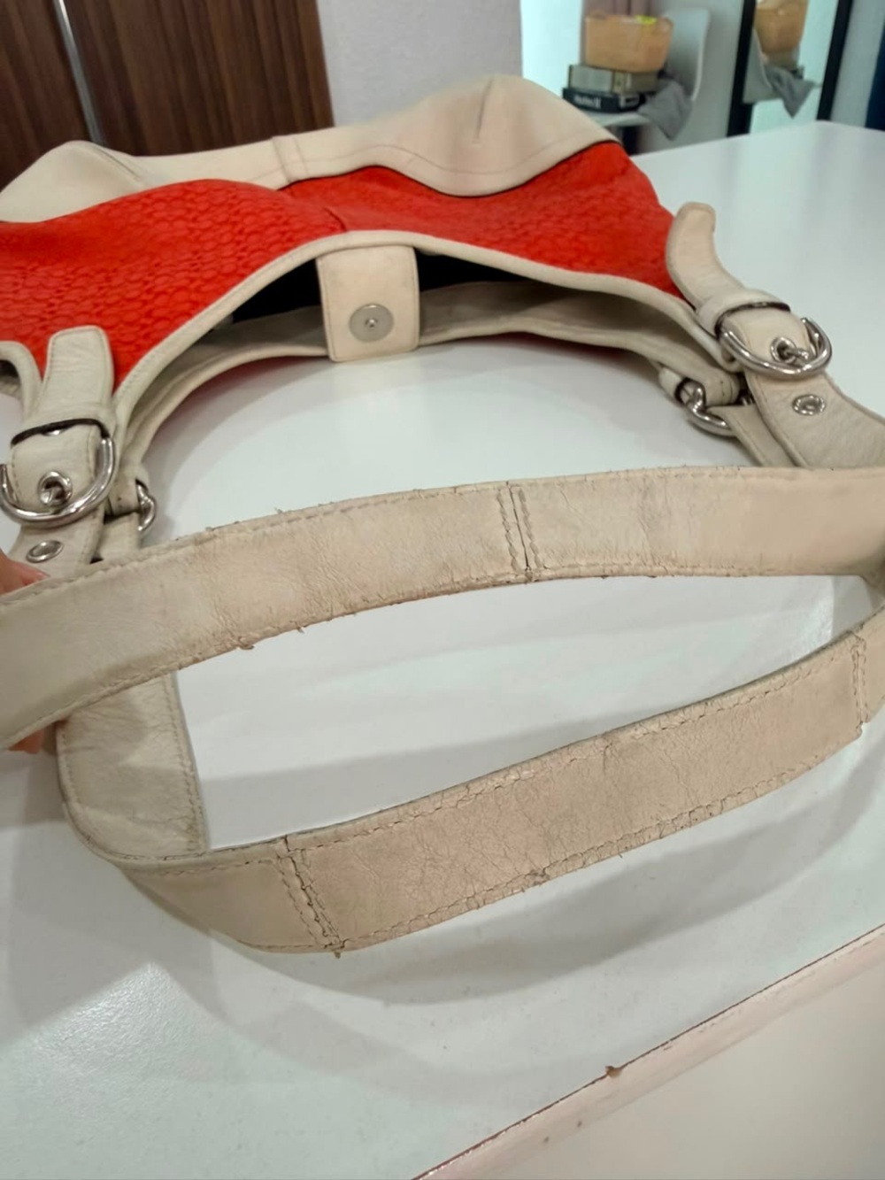 Y2K Coach Vintage Red Monogram Canvas Leather Hobo Shoulder Bag Purse #6800 - Picture 6 of 10